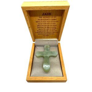 Alaskan Jade Cross Pendant Polar Mountains Nephrite Stone Gift Box Spiritual